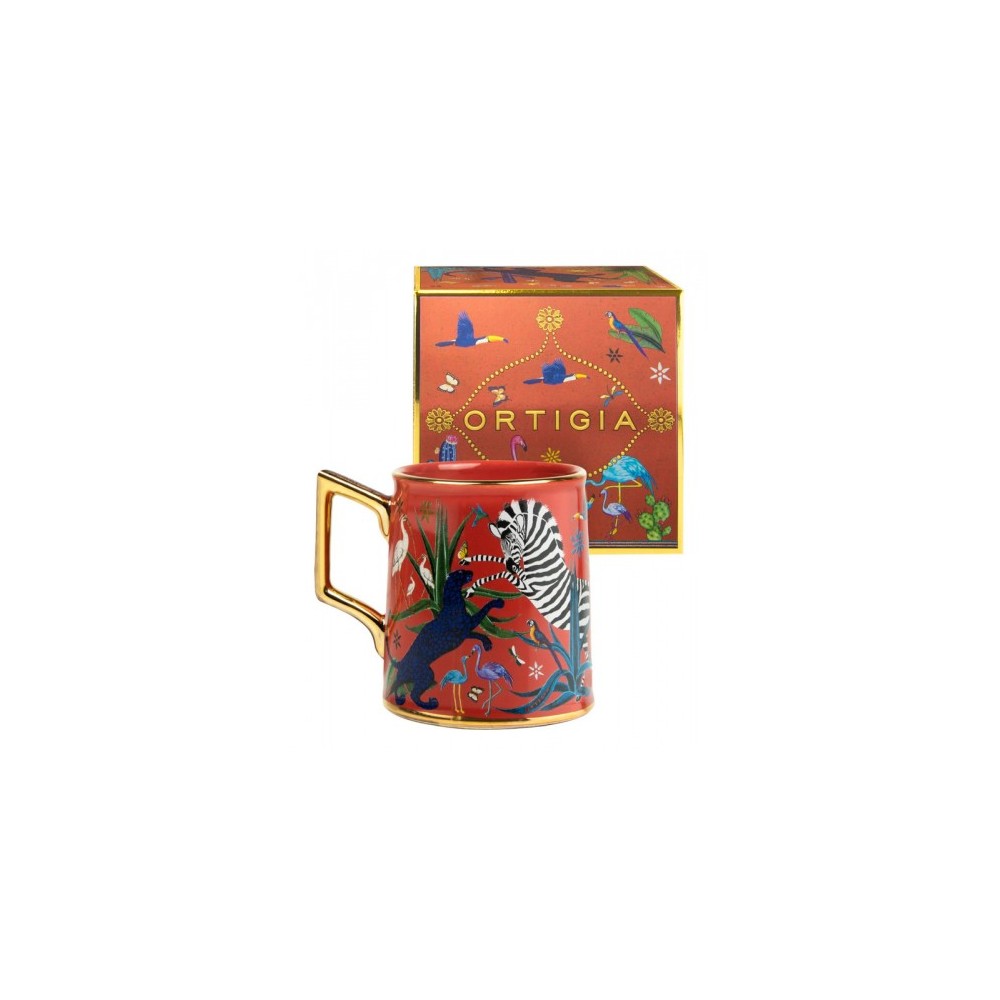 Ortigia Tazza Jungle Corallo - Tazza in ceramica pregiata decorata a mano 