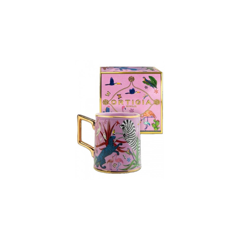 Ortigia Tazza Jungle Rosa - Tazza in ceramica pregiata decorata a mano 