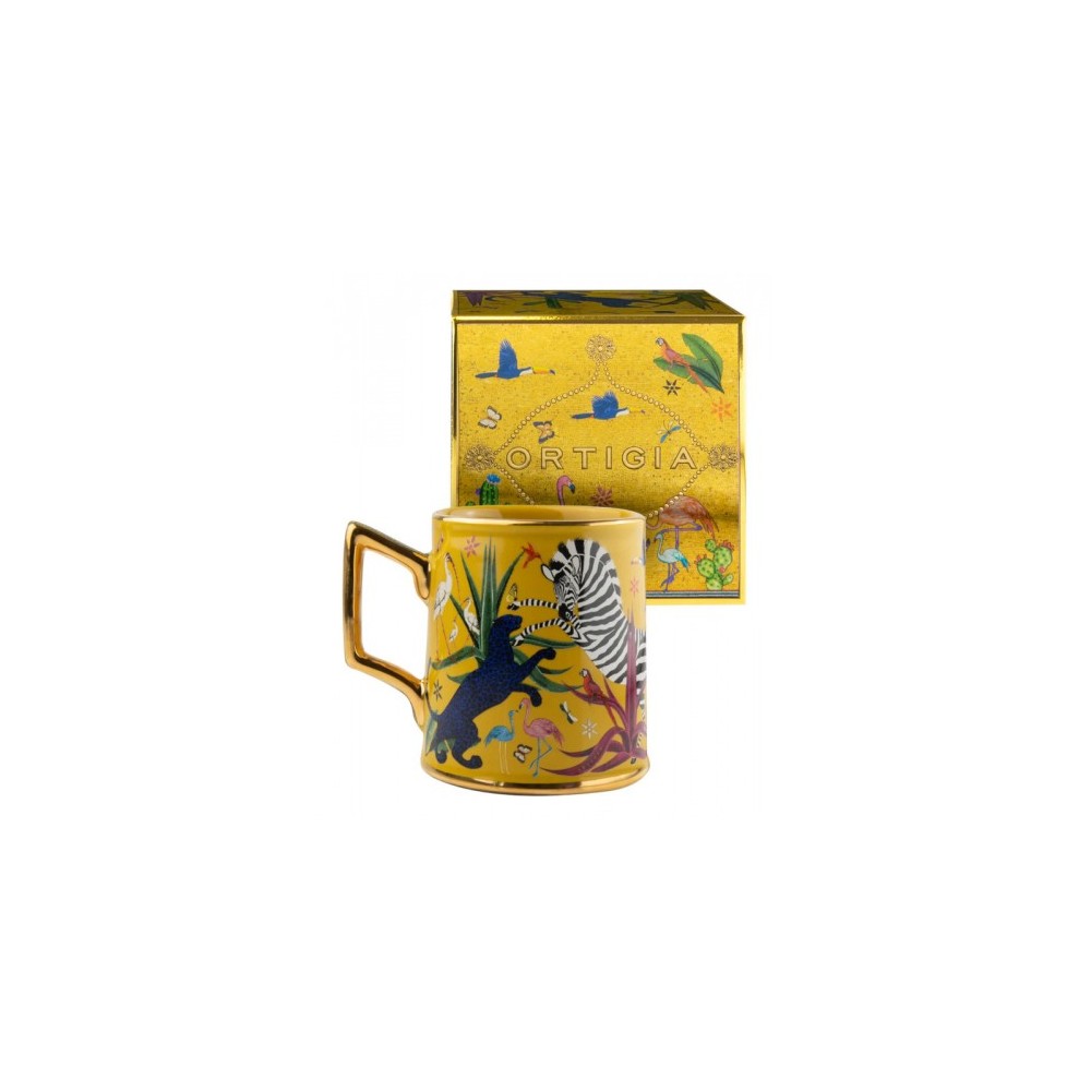 Ortigia Tazza Jungle Sabbia - Tazza in ceramica pregiata decorata a mano 