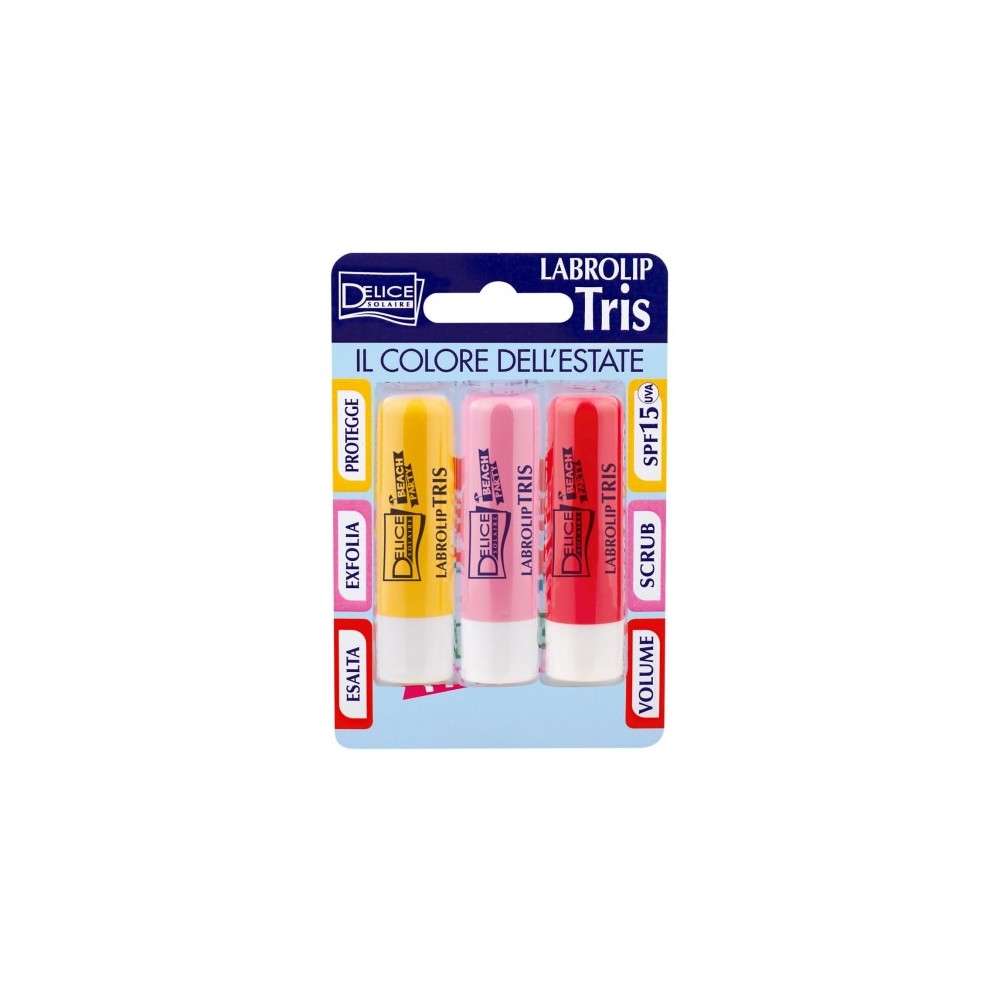 Delice Solaire Beach Party - Set Labbra Tris Protettivo SPF15 UVA Scrub Esfoliante & Volumizzante 3 x 5,5 ml 