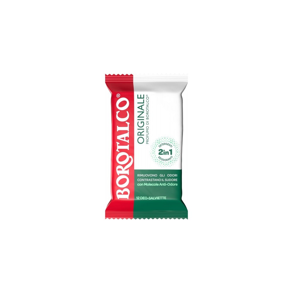 Borotalco Originale - 12 Salviette 2in1 Azione deodorante e Rinfrescante 