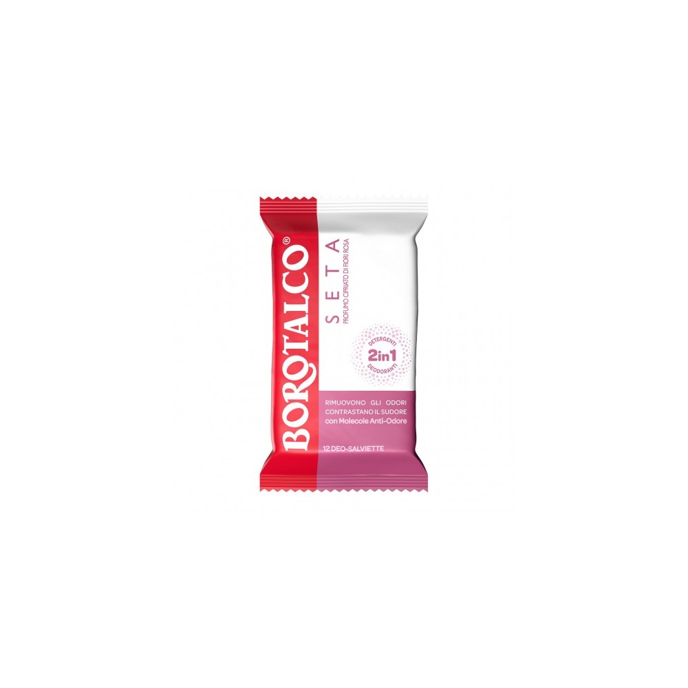Borotalco Seta Profumo Cipriato di Fiori Rosa - 12 Salviette Deodoranti 