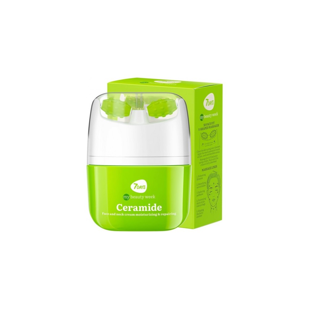 7Days Ceramide - Crema Viso e Collo Coreana Antirughe alle Ceramidi con Acido Ialuronico e Rullo Massaggiante 40 ml 