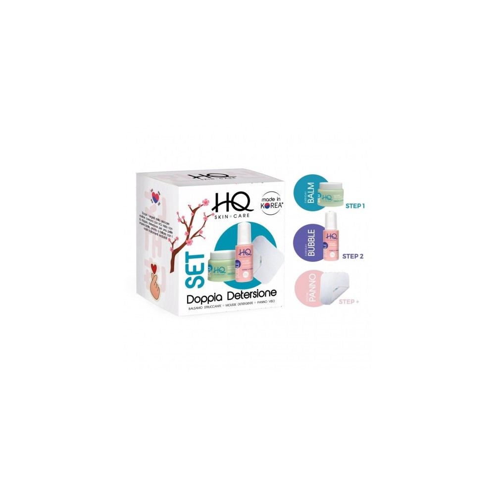 Hq Set Doppia Detersione - Balsamo Struccante + Mousse Detergente + Panno Viso 