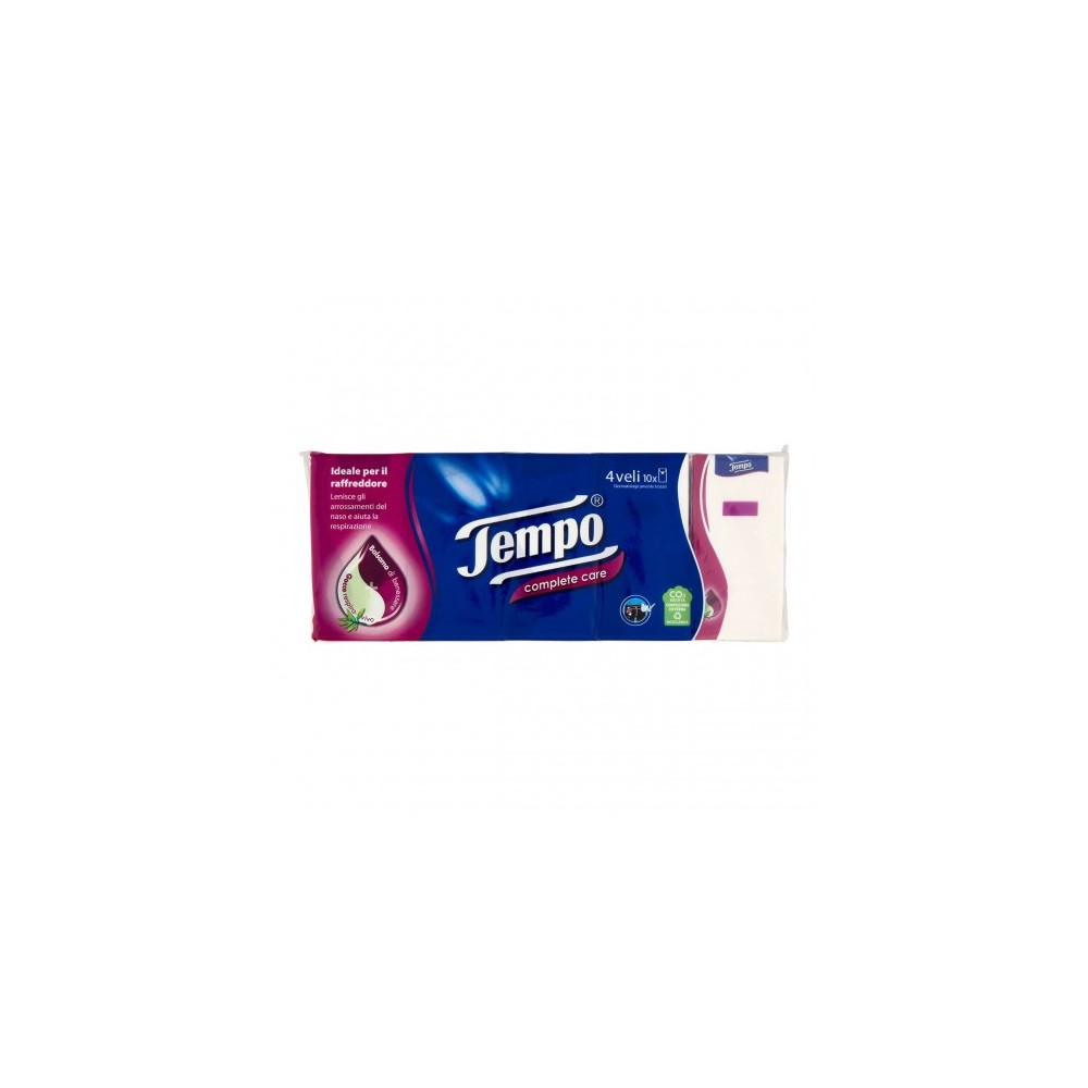 Tempo Complete Care - Fazzoletti 4 Veli Con Balsamo Ed Eucalipto 10 Pacchetti 