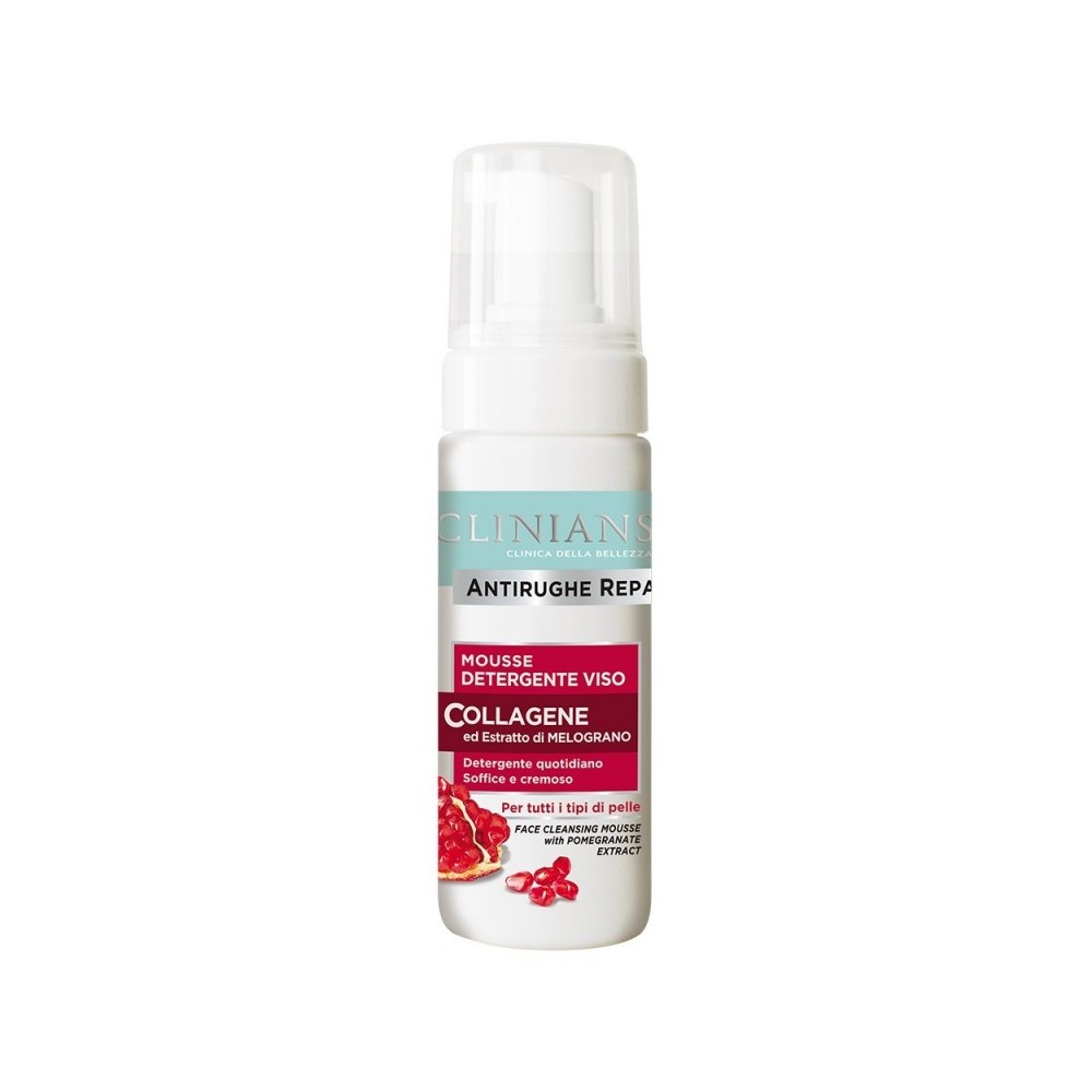 Clinians Antirughe Repair Mousse Detergente Viso Collagene ed Estratto di Melograno 150 ml 