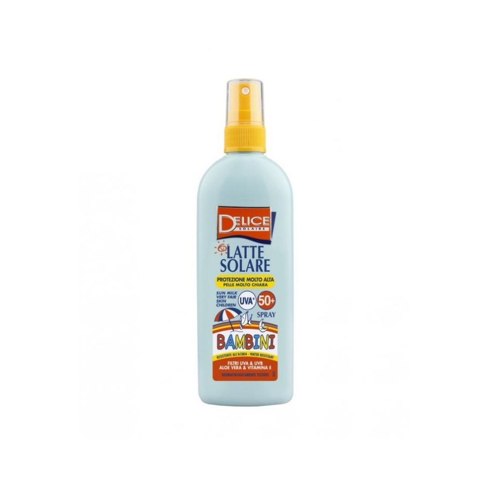 Delice Latte Solare Bambini Spray Resistente All'acqua Con Aloe Vera E Vitamina E SPF 50+ 150 ml 