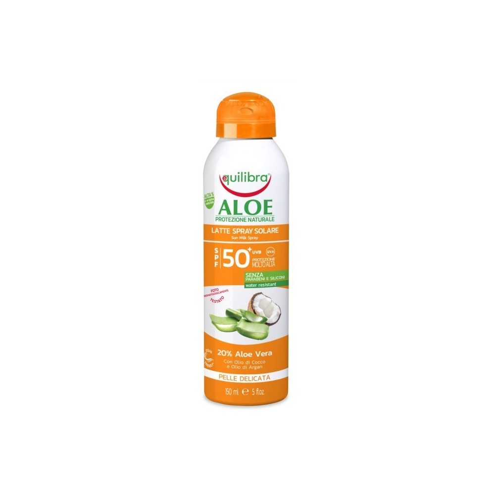 Equilibra Aloe Latte Spray Solare Resistente All'Acqua SPF 50+ 150 ml 