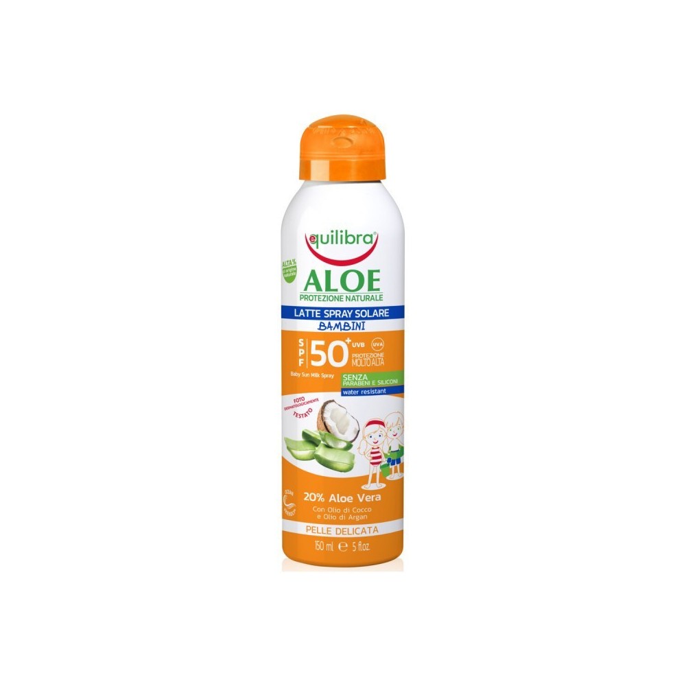 Equilibra Aloe Latte Spray Solare Bambini Resistente All'Acqua SPF 50+ 150 ml 