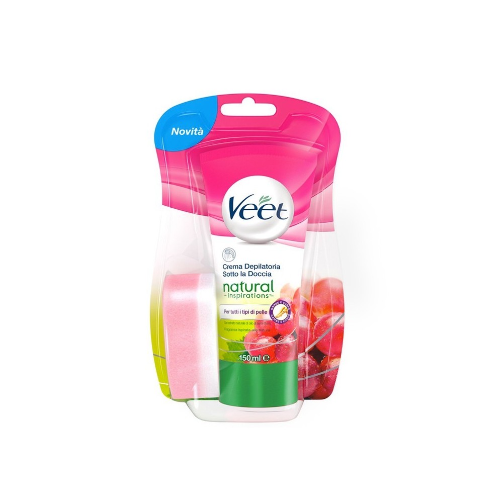 Veet Natural Inspirations Crema Depilatoria Sotto La Doccia Con Olio Di Semi D'Uva 150 ml 