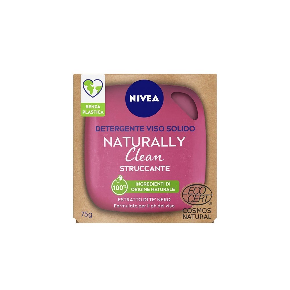 Nivea Naturally Clean Struccante Detergente Viso Solido Con Estratto Di Tè Nero 75 gr 