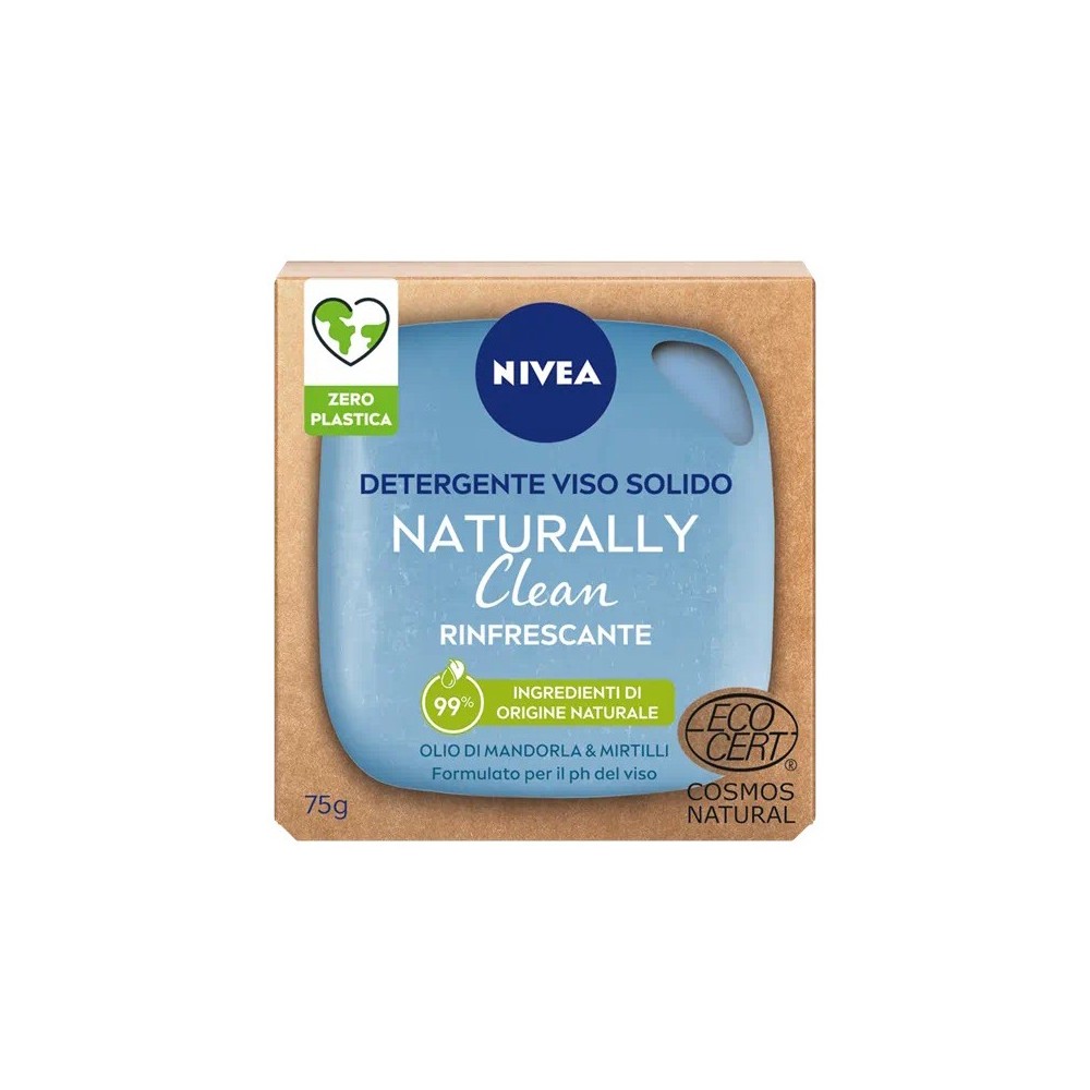 Nivea Naturally Clean Rinfrescante Detergente Viso Solido Con Olio Di Mandorla E Mirtilli 75 gr 