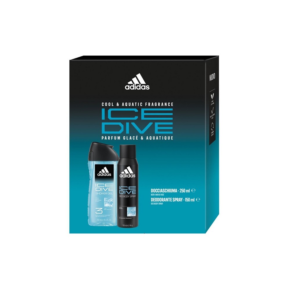 Adidas Ice Dive Docciaschiuma 250 ml + Deodorante Spray 150 ml Cofanetto 