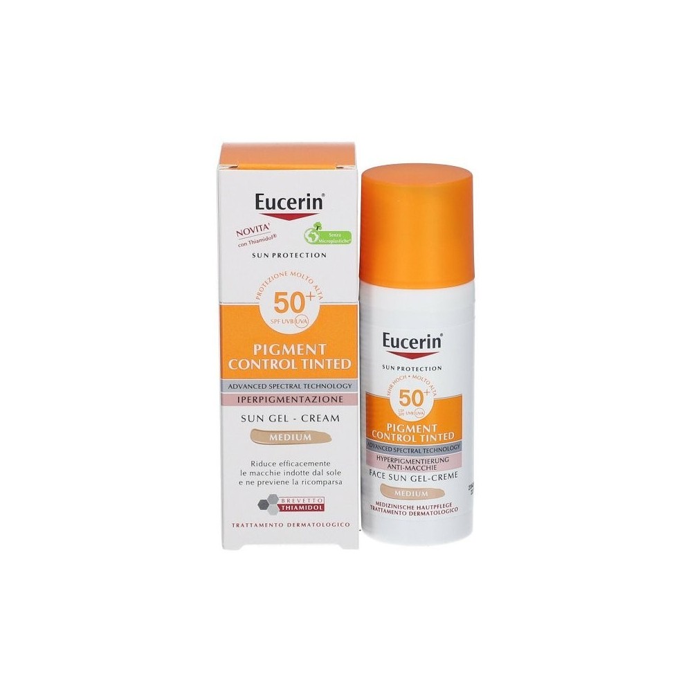 Eucerin Pigment Control Tinted Sun Gel-Cream SPF50+ Medium - Crema Solare Viso Colorata Anti-Macchie 50 ml 