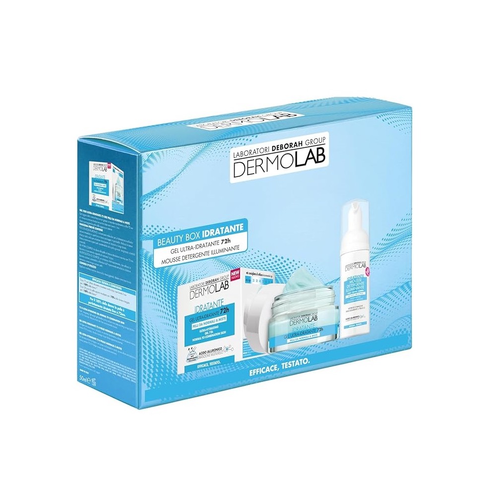 Dermolab Beauty Box Idratante Gel Viso Ultra-Idratante 72H 50 ml + Mousse Detergente Illuminante 