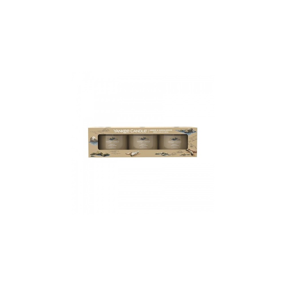 Yankee Candle Amber & Sandalwood Set Da 3 Candele Votive In Vetro 
