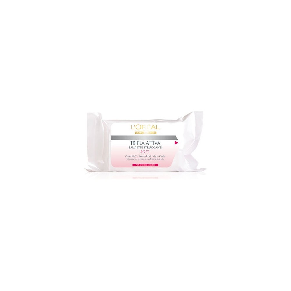 L'Oreal Paris Salviette Struccanti Soft Tripla Attiva Viso Occhi Calmanti 25 Salviette 