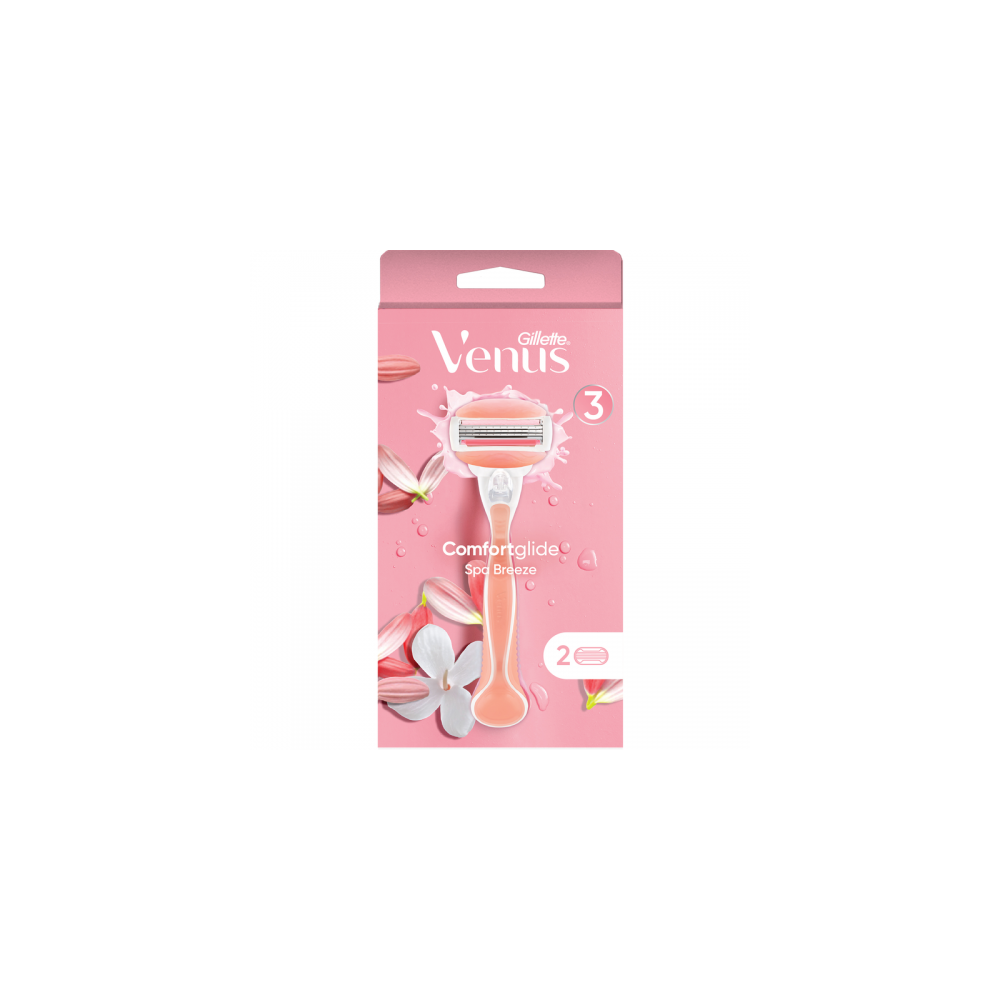 Gillette Venus Comfortglide Spa Breeze Rosa Rasoio Da Donna + 2 Lame 