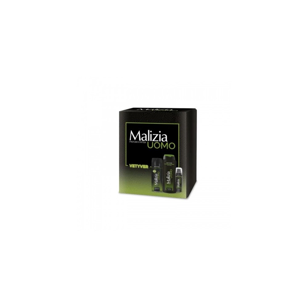 Malizia Cofanetto Uomo Vetyver Gel Doccia Shampoo 250Ml + Deodorante 175Ml + Schiuma Da Barba 50 Ml 