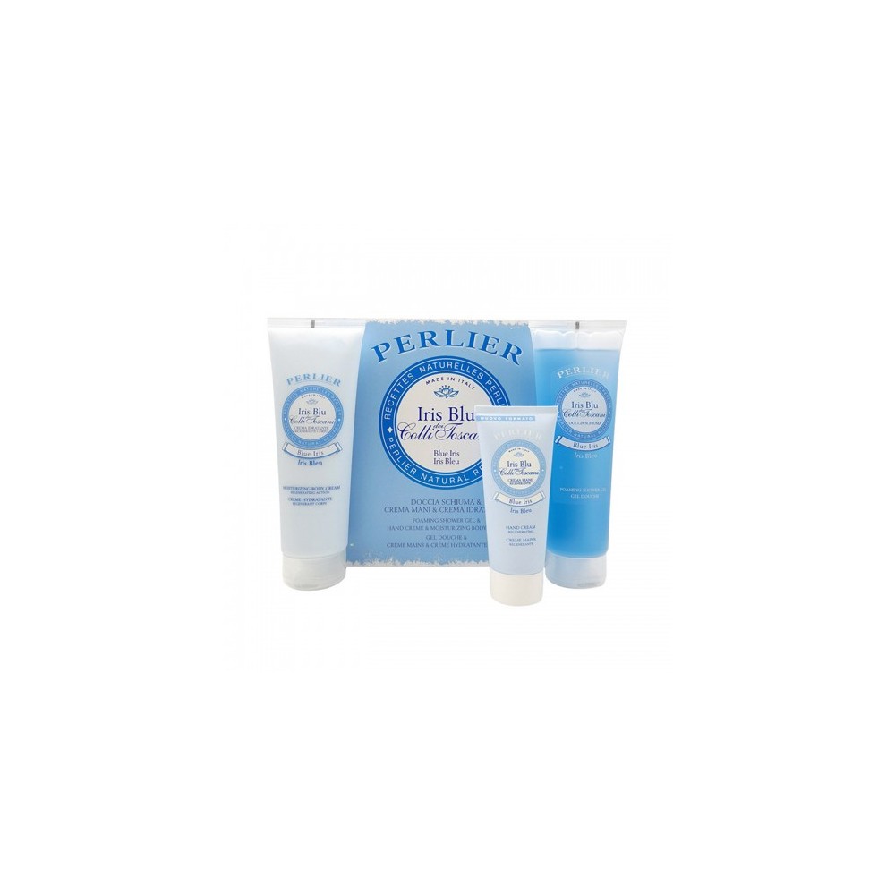 Perlier Cofanetto Iris Blu Doccia Schiuma 250 Ml + Crema Mani 100 Ml + Crema Idratante 250 Ml 