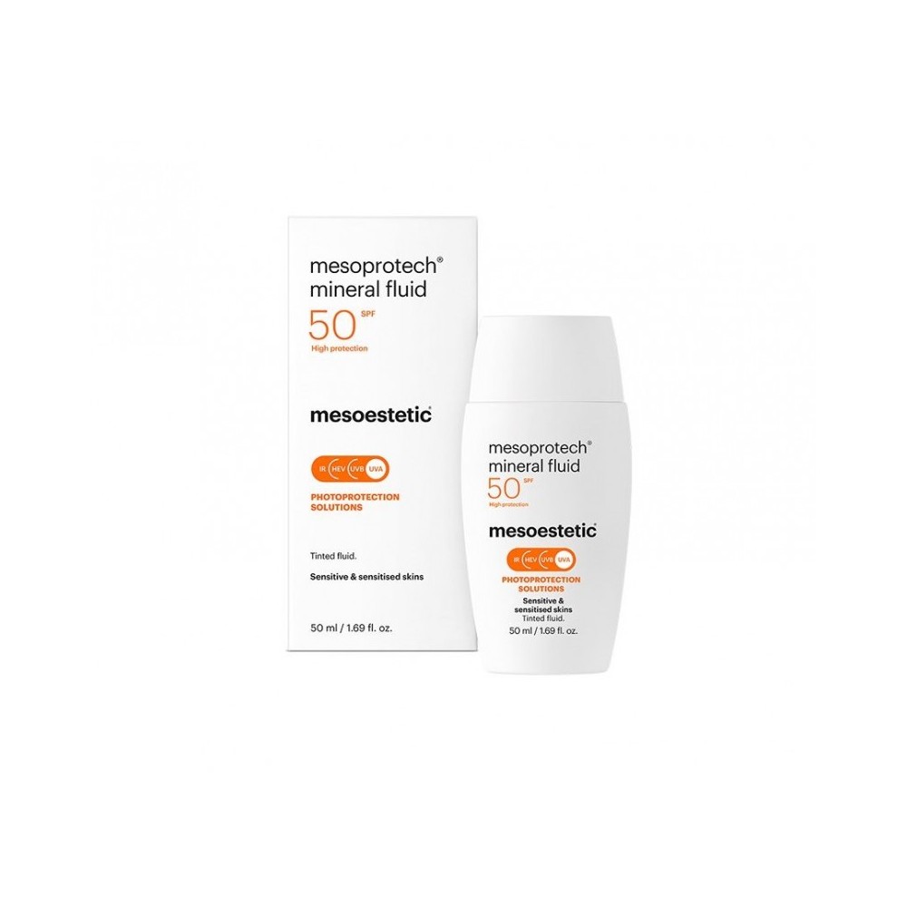 Mesoestetic Mesoprotech Mineral Fluid SPF50 Protezione Solare Viso Colorata Per Pelli Sensibili 50 Ml 