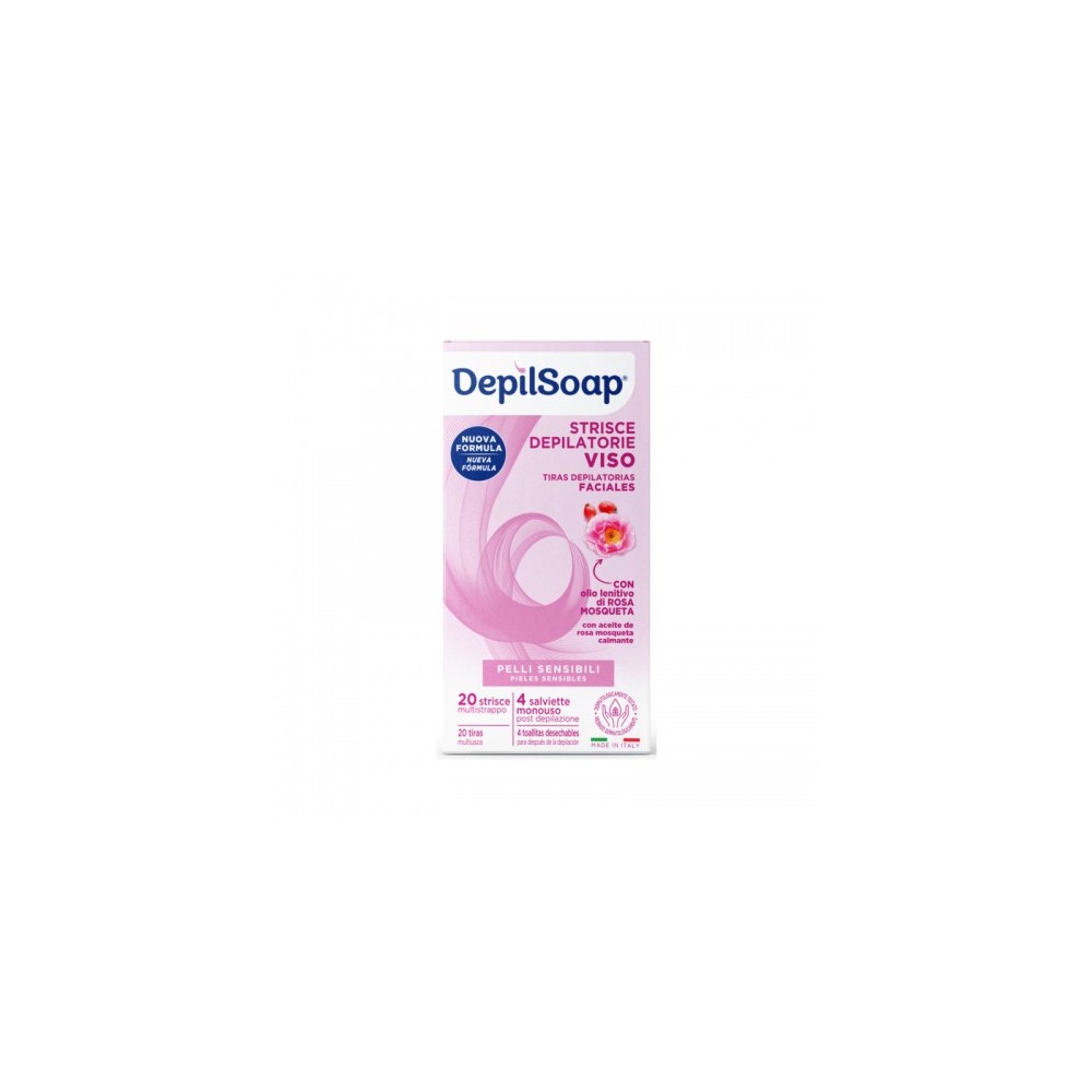 Depilsoap Pelli Sensibili 20 Strisce Depilatorie Viso +  4 Salviette Monouso 