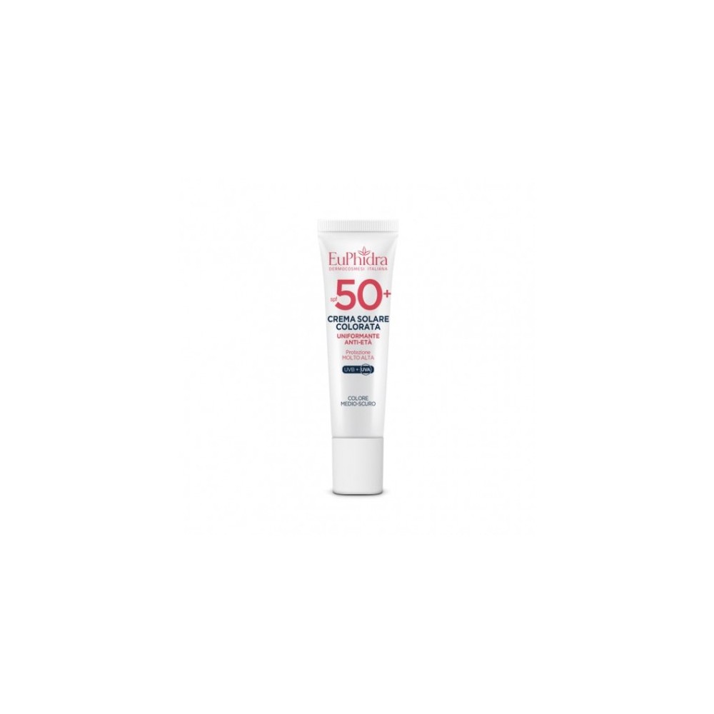 Euphidra Crema Solare Viso 50+ SPF Colorata Uniformante Anti-Età Protezione Molto Alta 50 Ml Medio-Scuro 