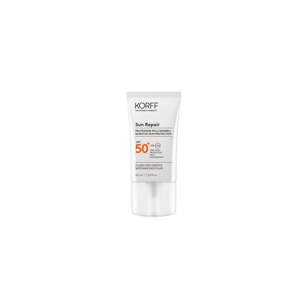 Korff Crema Solare Viso 50+ SPF Fluido Lenitovo Per Pelli Sensibili Sun Repair Protezione Molto Alta 40 Ml 