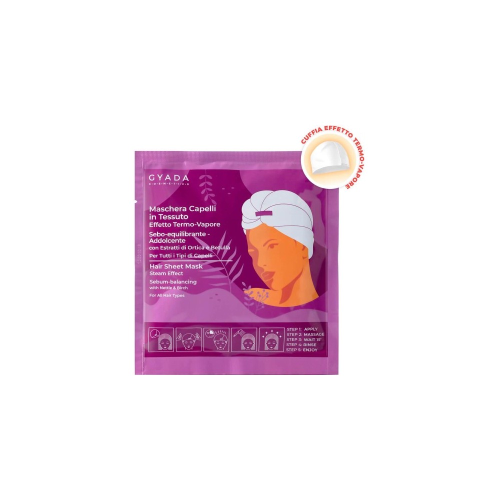 Gyada Cosmetics Maschera Capelli In Tessuto Effetto Termo-Vapore Sebo-Equilibrante E Addolcente 60 Ml 