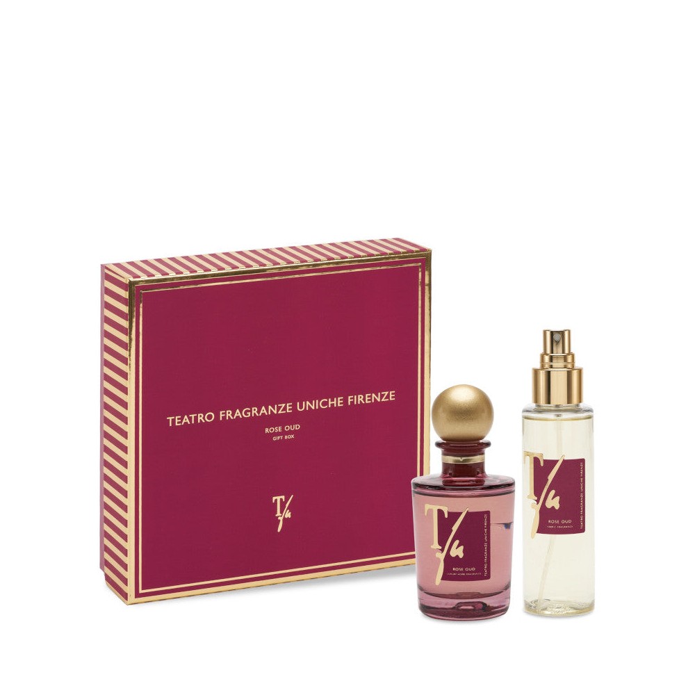 Teatro Fragranze Uniche Firenze Rose Oud - Diffusore Ambiente Con Bastoncini 100 Ml + Spray Tessuto Profumatore D'Ambiente 100 M 