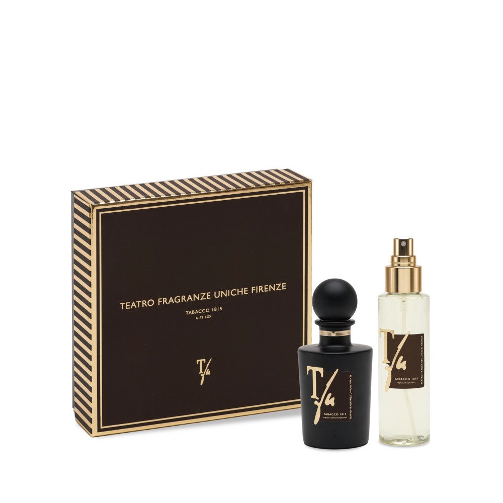 Teatro Fragranze Uniche Firenze Tabacco 1815 - Diffusore Ambiente Con Bastoncini 100 Ml + Spray Tessuto Profumatore 100 Ml 