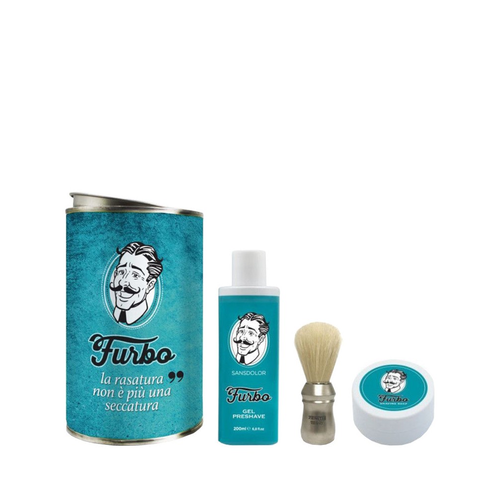 Furbo La Rasatura Non è Una Seccatura - Gel Preshave Sansdolor 200 ml + Sapone Da Barba 90 ml + Pennello Da Rasatura 