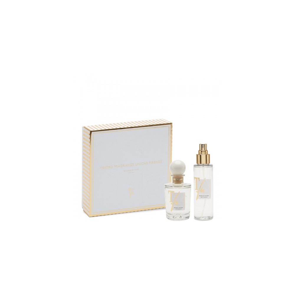 Teatro Fragranze Uniche Bianco Divino Gift Box - Diffusore Ambiente Con Bastoncini 100 Ml + Profumatore Spray Per Tessuti 100 Ml 