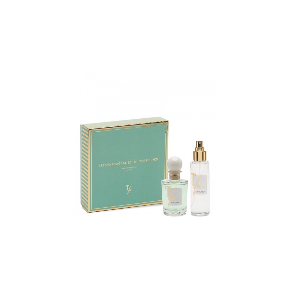 Teatro Fragranze Uniche Verde Lorena - Diffusore Ambiente Con Bastoncini 100 Ml + Profumatore Spray Per Tessuti 100 Ml 