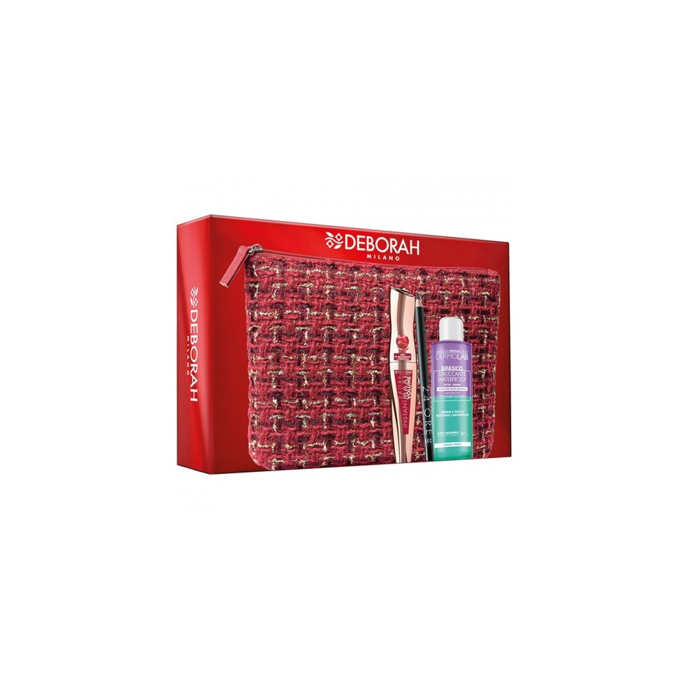 Deborah Kit Sguardo Perfetto - Mascara Instant Maxi Volume + Matita Occhi 24Ore Black + Struccante Bifasico + Pochette 