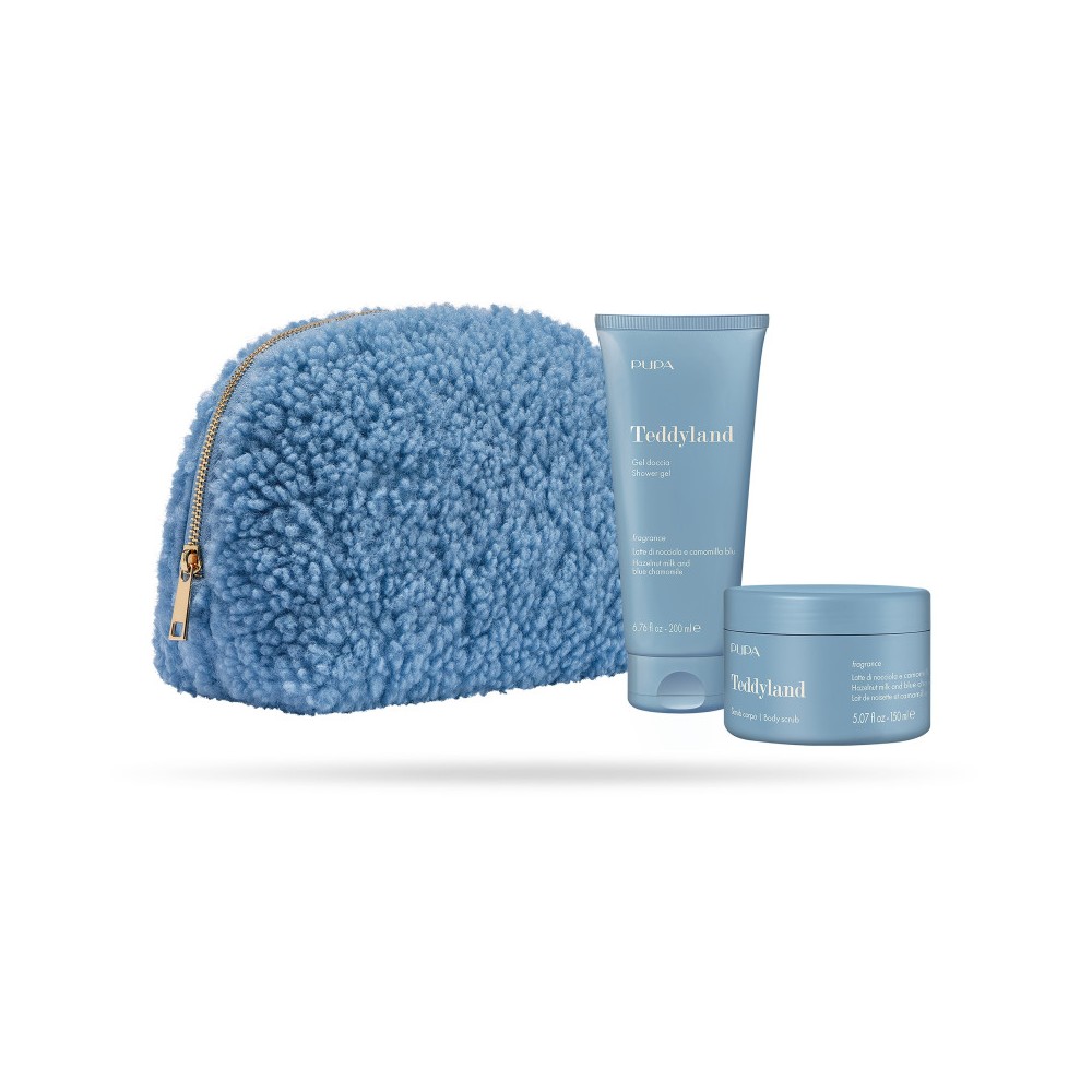Pupa Teddyland Latte Di Nocciola E Camomilla Blu - Gel doccia 200 ml - Scrub Corpo 150 Ml + Pochette 
