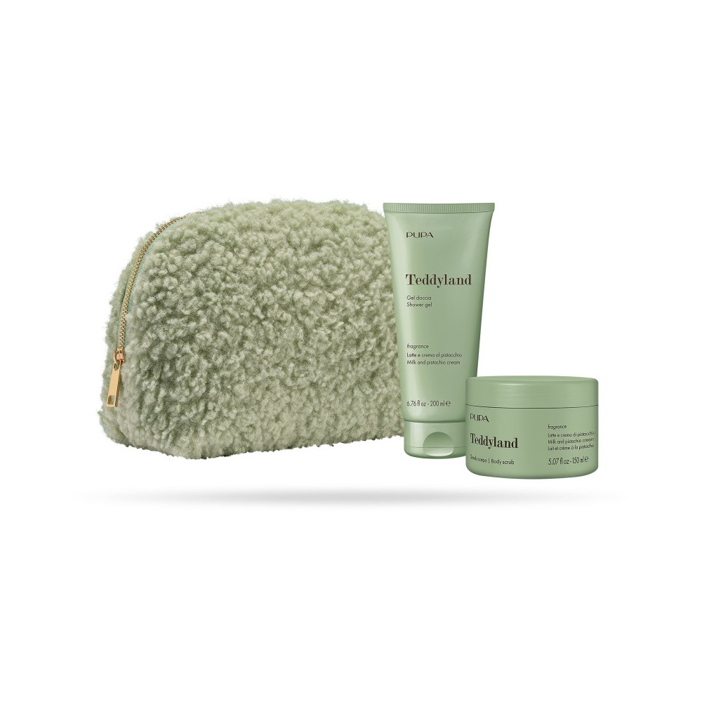 Pupa Teddyland Latte E Crema Al Pistacchio - Gel doccia 200 ml - Scrub Corpo 150 Ml + Pochette 