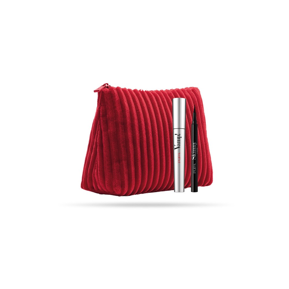 Pupa Sguardo Magnetico - Mascara Vamp N. 100 Extra Black + Eyeliner Skinny Liner Ultra Sottile + Pochette Beauty Big Size 