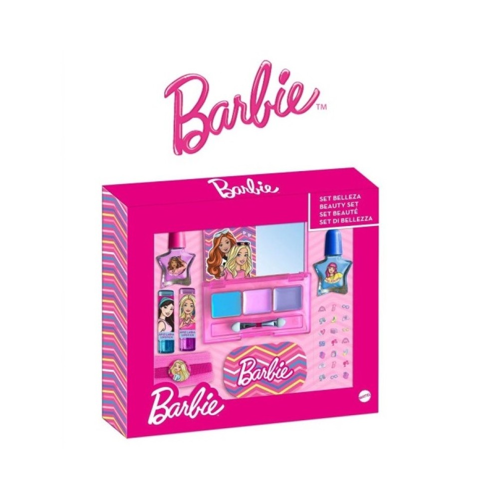 Barbie Palette Ombretti + 2 Smalti + 2 Stick Labbra + 3 Elastici Per Capelli + Lima Per Unghie + Adesivi Unghie 