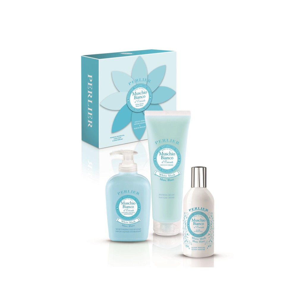 Perlier Muschio Bianco DOriente - Bagno Doccia 250 Ml + Elisir Di Profumo 100 Ml + Sapone Liquido 300 Ml 