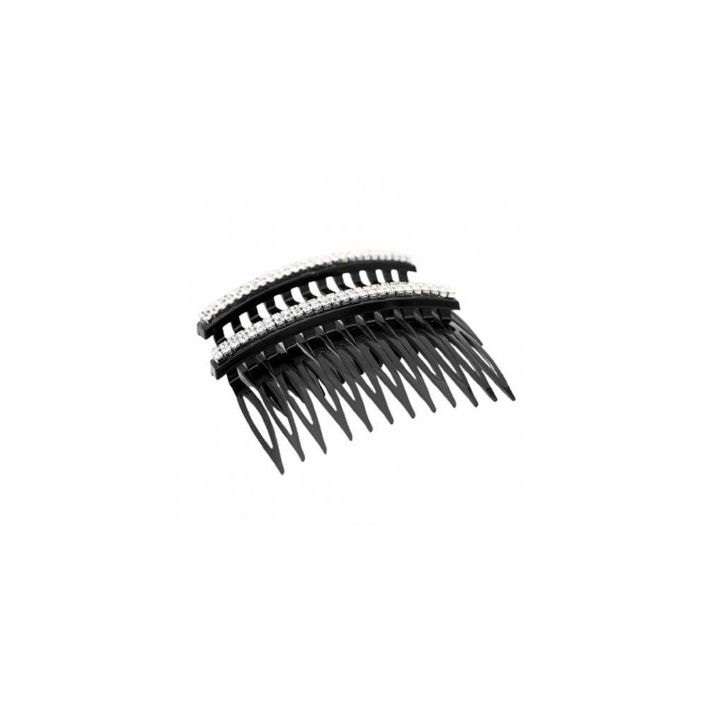 Ib Fashion Hair Pettine A Doppia Fila Nero Con Strass per Capelli 