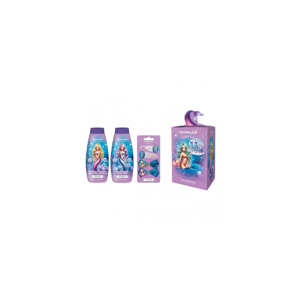 Naturaverde Sirene Mermaids - Bagnoschiuma 300 Ml + Shampoo & Balsamo 300 Ml + Set Mollettine Capelli  