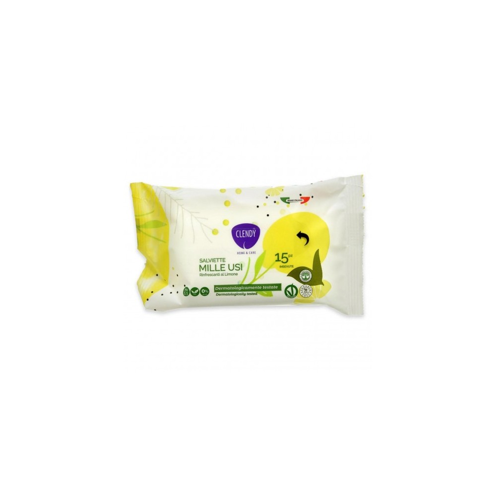 Clendy 15 Salviette Mille Usi Rinfrescanti al Limone 