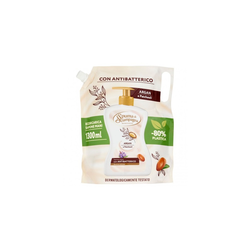 Spuma Di Sciampagna Argan e Patchouli - Ricarica Sapone Crema Con antibatterico 1300 ml 