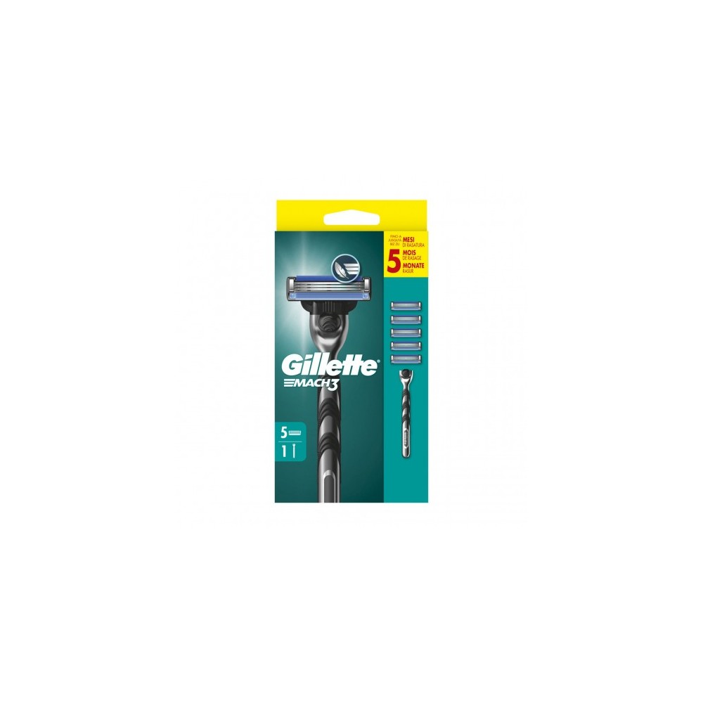 Gillette Mach 3 - Manico + 5 Testine Di Ricambio 