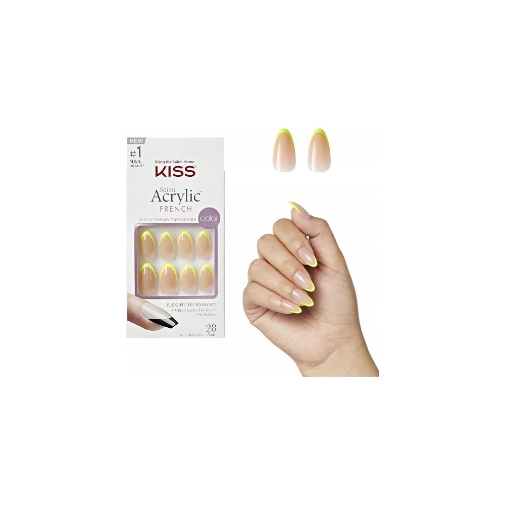 Kiss Salon Acylic French French Color Collection - 28 Unghie Pre-Decorate Giallo Neon 