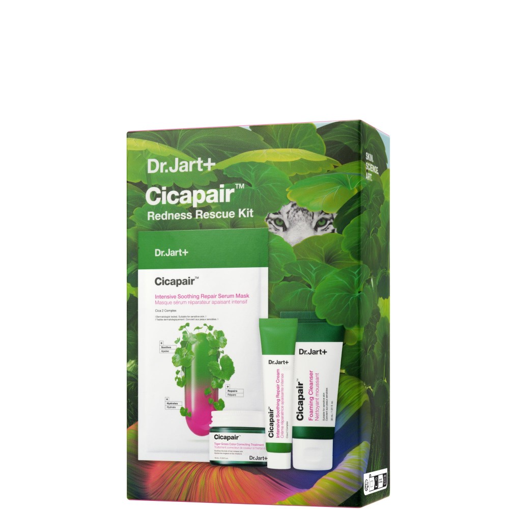 Dr.Jart+ Cicapair Redness Rescue Kit - maschera + detergente + siero + Crema + Correttore rossori 